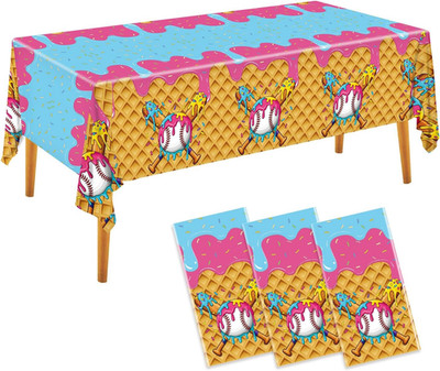 3pcs Ice Cream Drip Baseball Tablecloths Birthday Party Supplies Disposable Plas