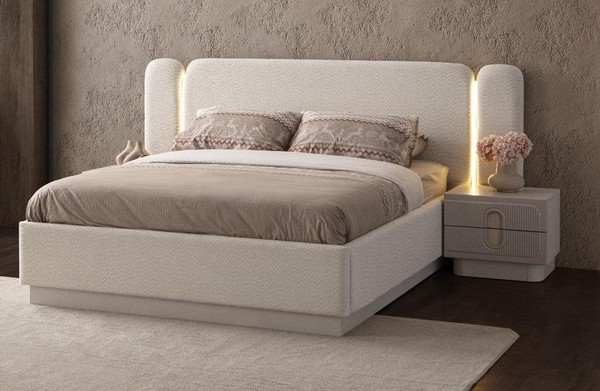 Beige Schlafzimmergarnitur Designer Polsterbett 2X Nachttische 3Tlg-image