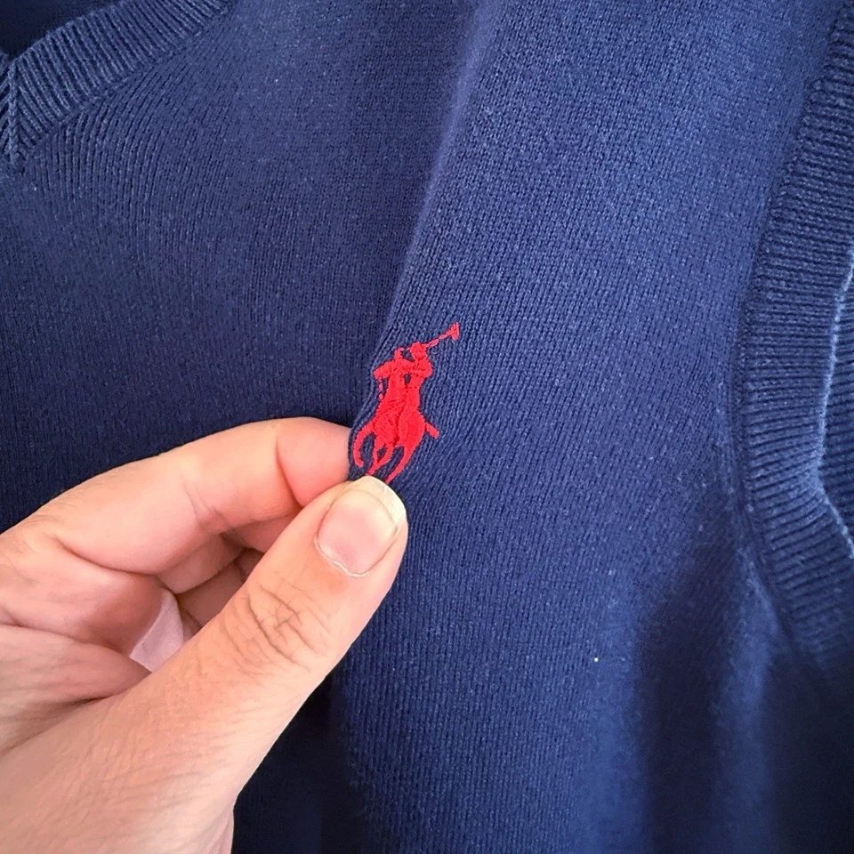 Polo Ralph Lauren мужчин Пима хлопок вязаный свитер жилет средний темно-синий опрятный старые деньги - Изображение 2 из 4