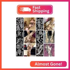 12 Sheet Henna Tattoo Stencils kit, Forearm Hand Temporary Tattoos Template