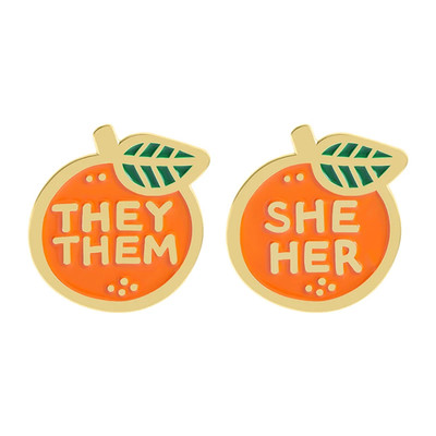 Pronoun THEY/THEM SHE/HER Orange Brooch Enamel Pins Creative Lucky Orange Fruit