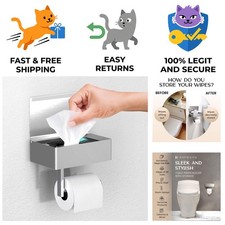 Eco-Friendly Wall-Mounted Toilet Paper Holder with Reversible Design and Shelf