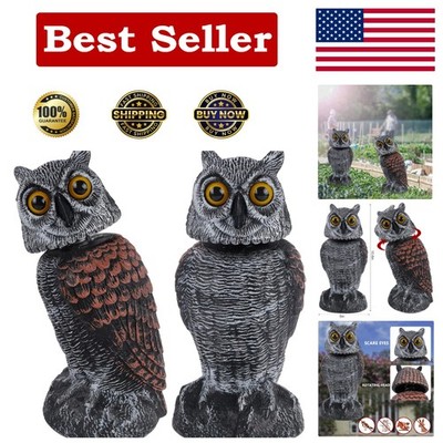 Humane Bird Deterrent 2 Pack Rotating Head Owl Statues for Garden Protection