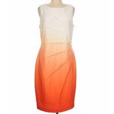 Calvin Klein Sheath Dress Womens 4 Orange Ombre Ruched Cap Sleeve Sunset Chic