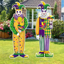 2 Pcs Large Mardi Gras Yard Sign with Stake 39'' Outdoor Mardi Gras Decorations