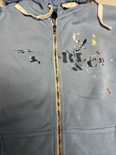 Polo Ralph Lauren Full Zip Hoodie Size L Blue RL Co. Paint Splatter