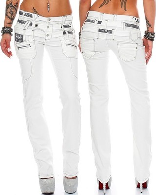 Cipo & Baxx Stylish Women's White Jeans Regular Fit Triple Waistband Embellished