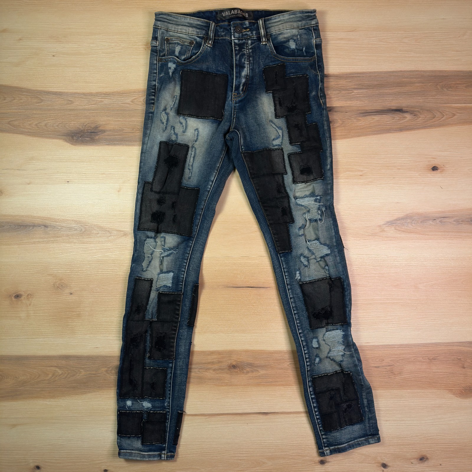 VALABASAS Panels Stacked Patchwork Denim Jeans Me… - image 1