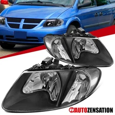 Fit 2001-2007 Dodge Caravan Chrysler Town & Country Black Headlights Headlamps
