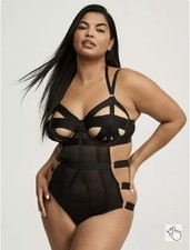 Torrid Black Cutout Lingerie Strappy Bodysuit Opening Bottom Size 4 4X