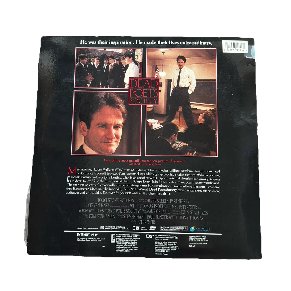 Dead Poets Society (Laserdisc 1989) Robin Williams 2 Disc Set Combined Shipping Foto 2 de 2