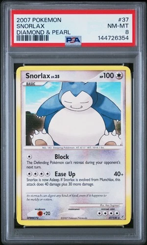 2007 POKEMON DIAMOND & PEARL #37 SNORLAX PSA 8
