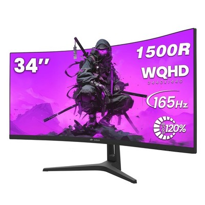CRUA 34 Inch Curved Gaming Monitor 3440x1440 WQHD 165Hz Ultrawide 21:9 FreeSync