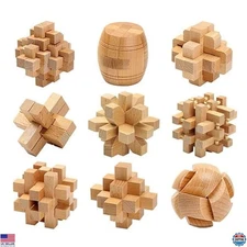 FantasyDay 9-Piece Wooden Brain Teaser Puzzle Set - IQ Games for Teens & Adults