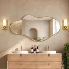 Irregular Wall Mirror, 20"X36" Gold Abstract Asymmetrical Mirrors for Wall, Deco