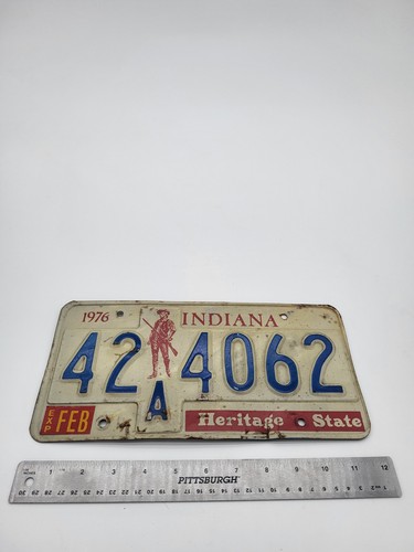 1976 Indiana License Plate 42A4062 Bicentennial Heritage State FEB Vintage IN...
