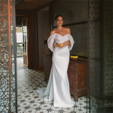 Elegant Wedding Dresses Off Shoulder Backless Corset Mermaid Train Bridal Gowns