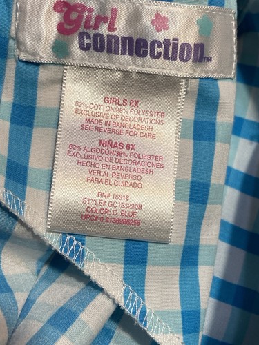 GIRL CONNECTION SZ6X GIRLS BLUE PLAID DRESS~CUTE FLOWER FLIP-FLOPS~SCALLOPED HEM - Picture 7 of 8