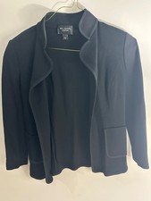 ST. JOHN CAVIAR Black Knit Open Front Blazer Jacket Womens Size 6 Made in USA