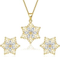 925 Sterling Silber Snowflake Schmuckset Damen Zirkonia Kette Ohrstecker