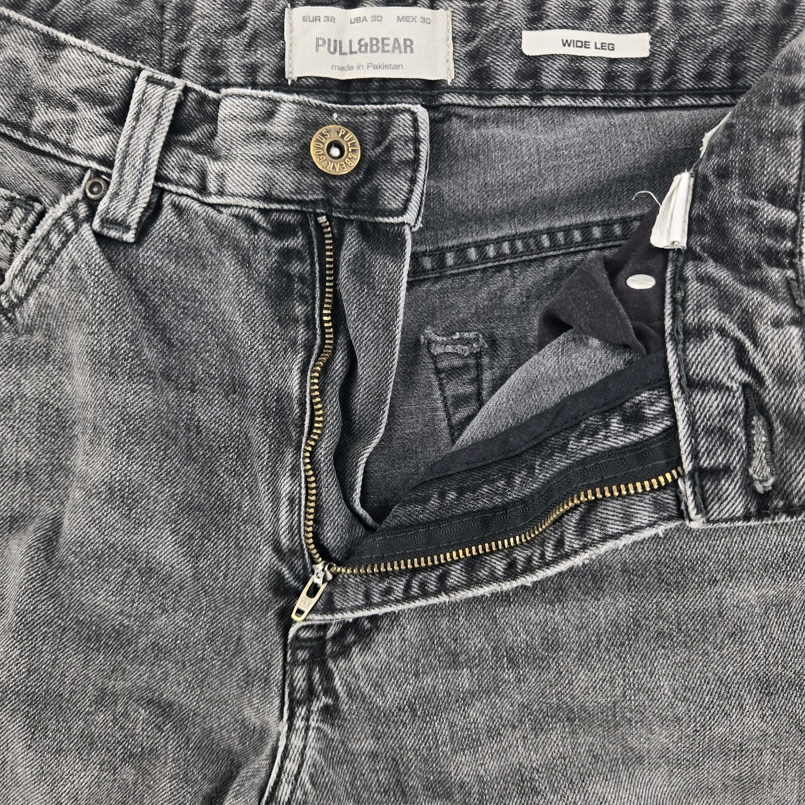 Pull&Bear Wide Leg Jeans Women’s Size 30 Gray Distressed Vintage Fit Denim image 3