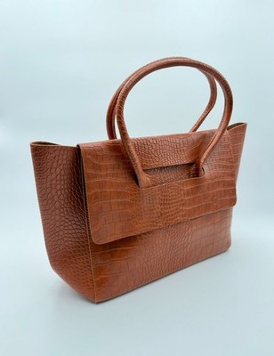 Elegant Tan Faux-Croc Structured Tote Bag, elegante braune Tragetasche