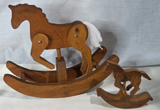 Vtg Set of 2 Wooden Handmade USA Rocking Horses Moveable Articulating 4'' 10''