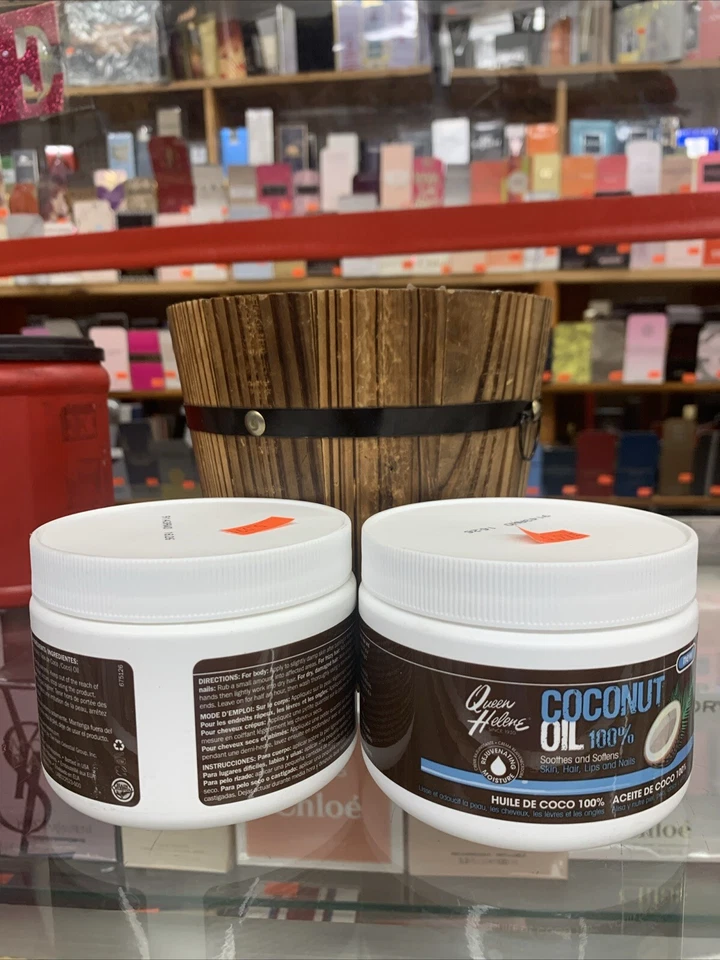 Dos tarros Queen Helene 100 % aceite de coco 10,7 FL. Suaviza los labios de la piel y el cabello Oz Foto 2 de 2