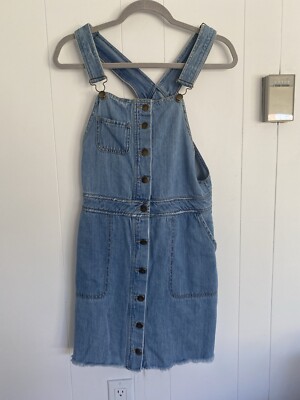 Life in Progress Denim Overall Dress Sz  Small Frayed Hem Distressed
