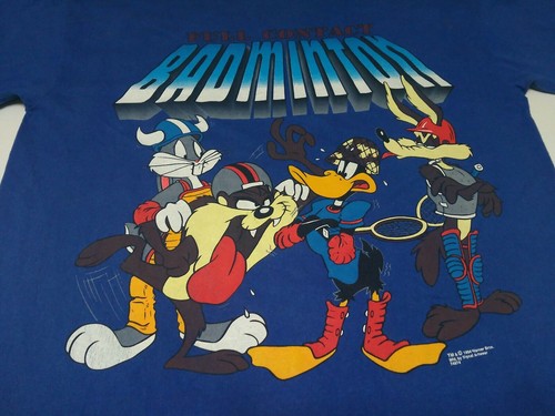 Vintage Warner Brothers T Shirt Full Contact Badminton Road Runner Bunny Duck - Picture 5 of 12
