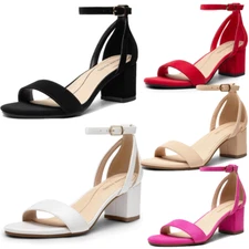 Women 2.36 Inch Low Chunky Block Heel Sandals Open Toe Wedding Party Dress Shoes