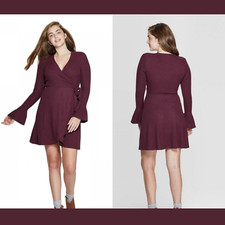 NWT Xhilaration Long Sleeve Sweater Knit Wrap Dress Purple Plum [ Small ] #3687