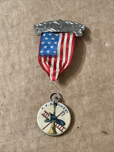Antique PFD Fire Department Guest Souvenir Pinback Whitehead & Hoag 13 Star Flag