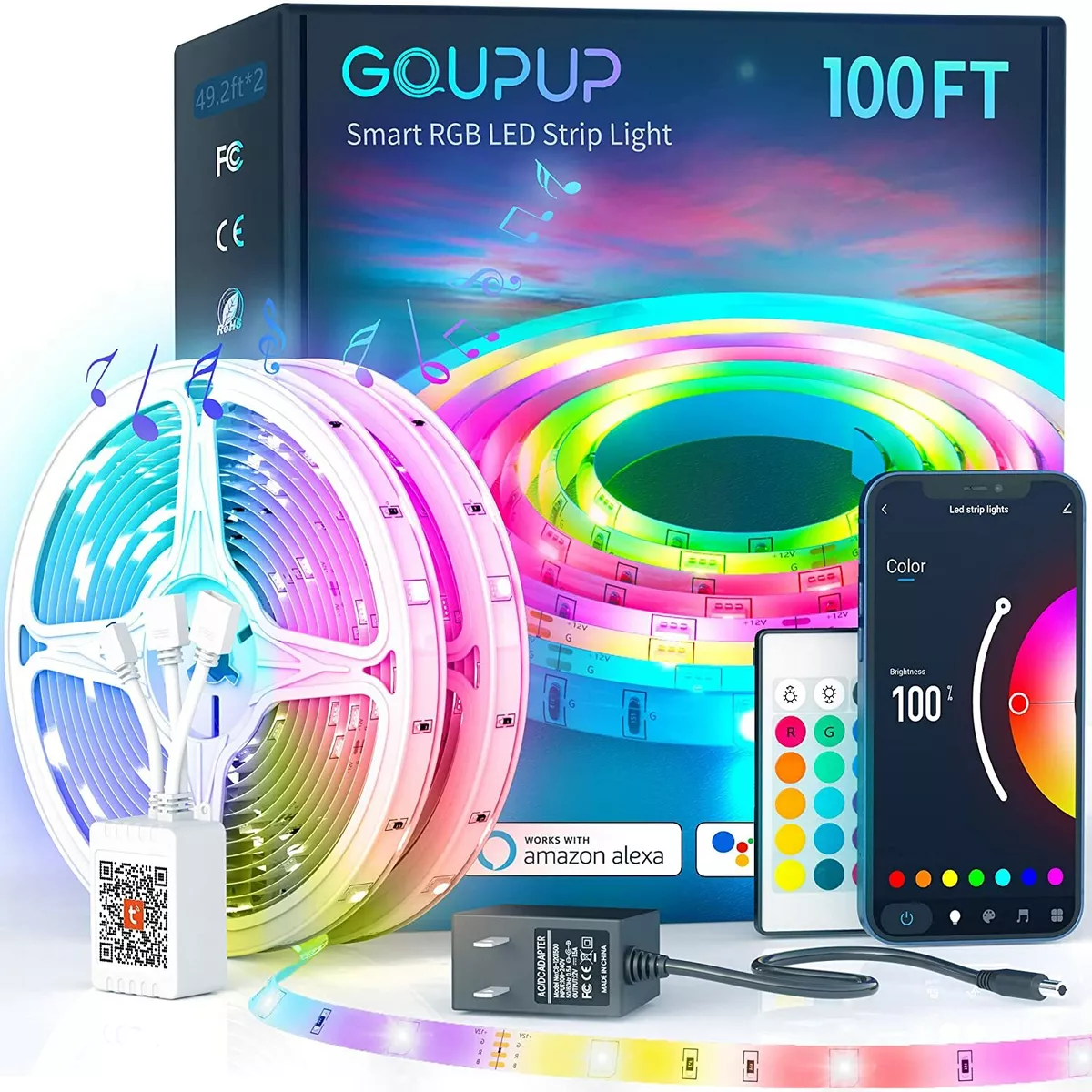 Smart LED Strip Lights 100ft Color Changing RGB Led Lights with Sync Music