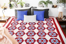 Handmade Patchwork 6 point Star FINISHED QUILT Great Patriotic colors