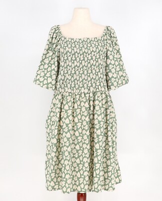 NWT LULAROE Alina Nap Dress Crinkle Knit Green Floral Smocked Size 3XL
