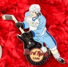 Hard Rock Cafe Pin Pittsburgh Blue ice hockey player uniform hat lapel guitar
