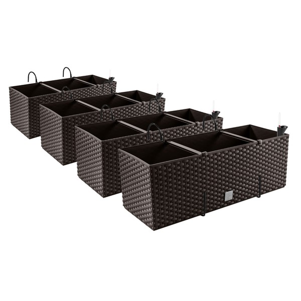 4X Balkonkasten Blumenkasten Rattan-Optik Pflanztopf BlumenküBel Braun Haken-image