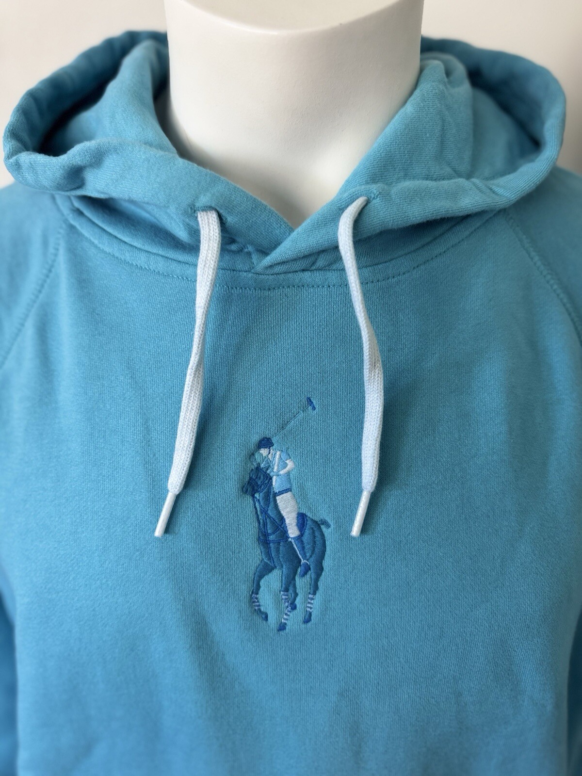 Polo Ralph Lauren donna con cappuccio blu XL pile ricamato grande logo pony