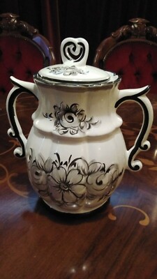 9,5'' Urne mit zwei Griffen schwarz weiß Keramik von Home Selection Portugal hervorragender Zustand