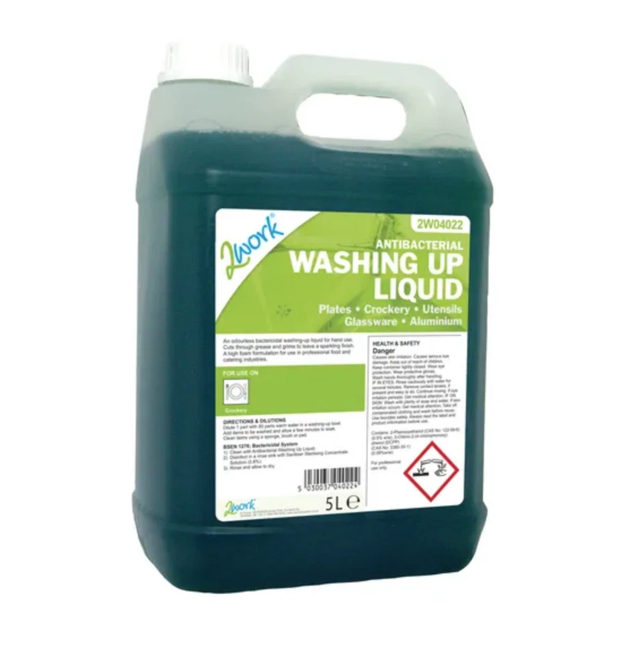 2Work Antibacterial Washing Up Liquid 5 Litre 221 - New + Free 24h Courier Del