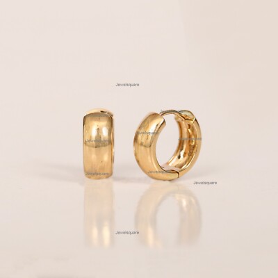 14k Solid Gold Dome Hoops Earrings, Thick Solid Gold Plain Helix Hoop Earrings