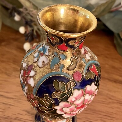 Vintage Chinese Floral Cloisonne Enamel Brass 4