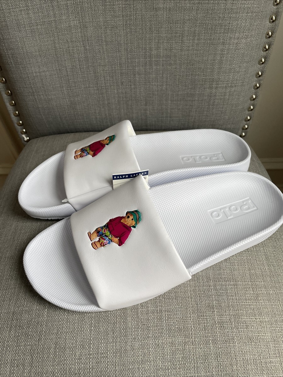 Polo Ralph Lauren Cayson Beach Polo Bear Slide Sandal White Men's