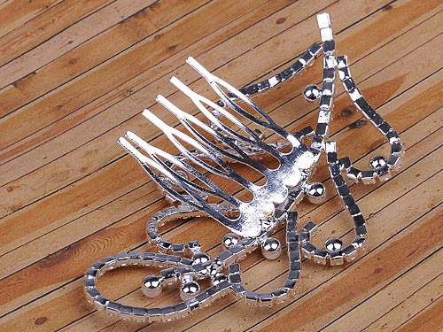 Bridal Jewelry Crystal Rhinestone Leaf Faux Pearl Fashion Head Piece Hair Comb - Bild 2 von 5