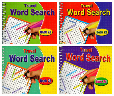 Set 4 x Spiral Bound Word Search Travel Books All Different - 540 Puzzles 3090