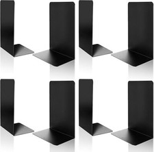 Metal Bookends, 4 Pairs Black Book Ends Heavy 4