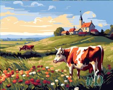 Dutch Countryside Pasture - Printed Needlepoint Canvas - Idyllic Rural Charm