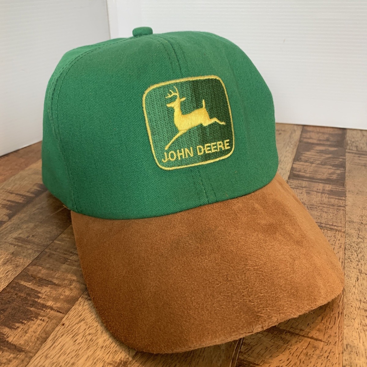 Vintage John Deere K Products Suede Bill Farm Snapback Hat Cap