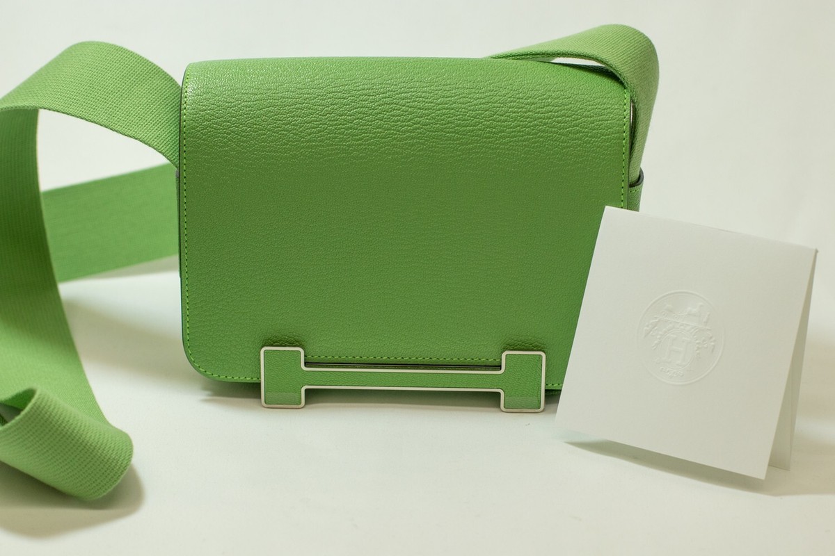 HERMÈS Geta Crossbody Bag Chevre Cricket - Goat Leather, Green | eBay